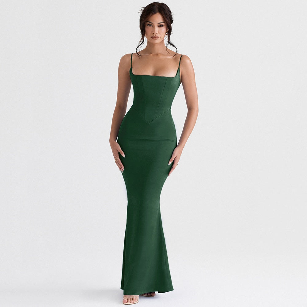 Spaghetti Strap Green Dress VestiVogue dark green xs