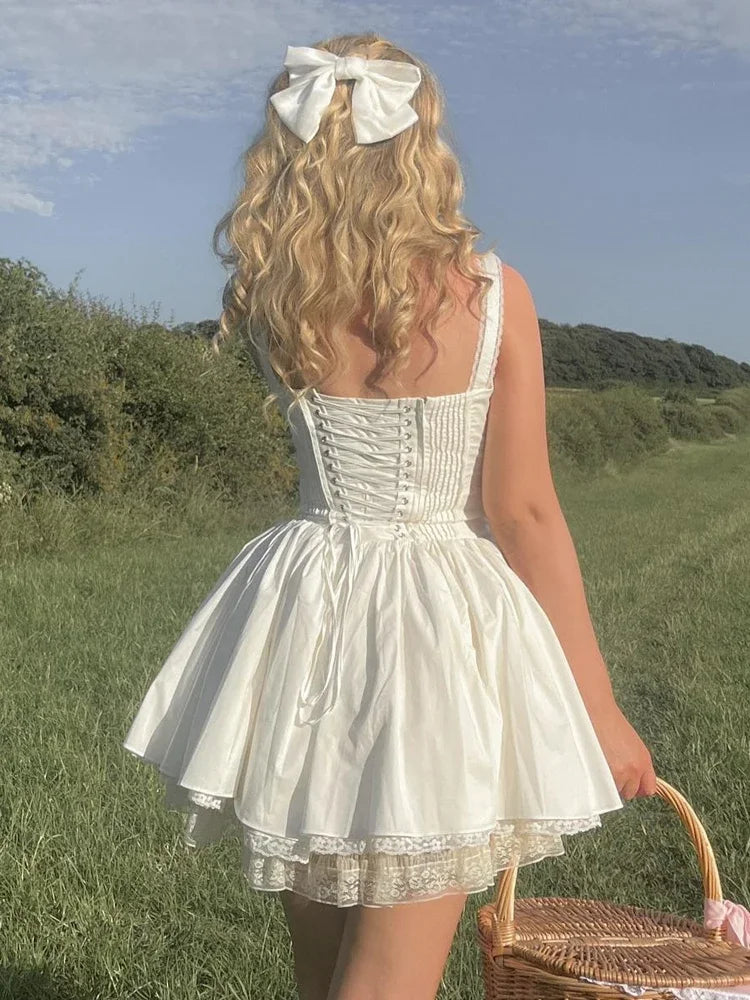 White Lace-Up Summer Dress VestiVogue  