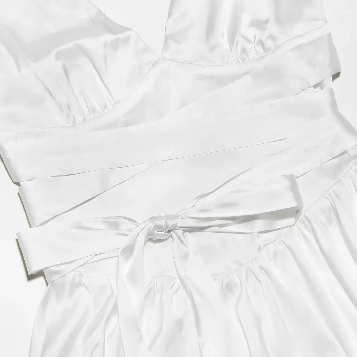 White Sexy Backless A Line Dress with Belt VestiVogue  