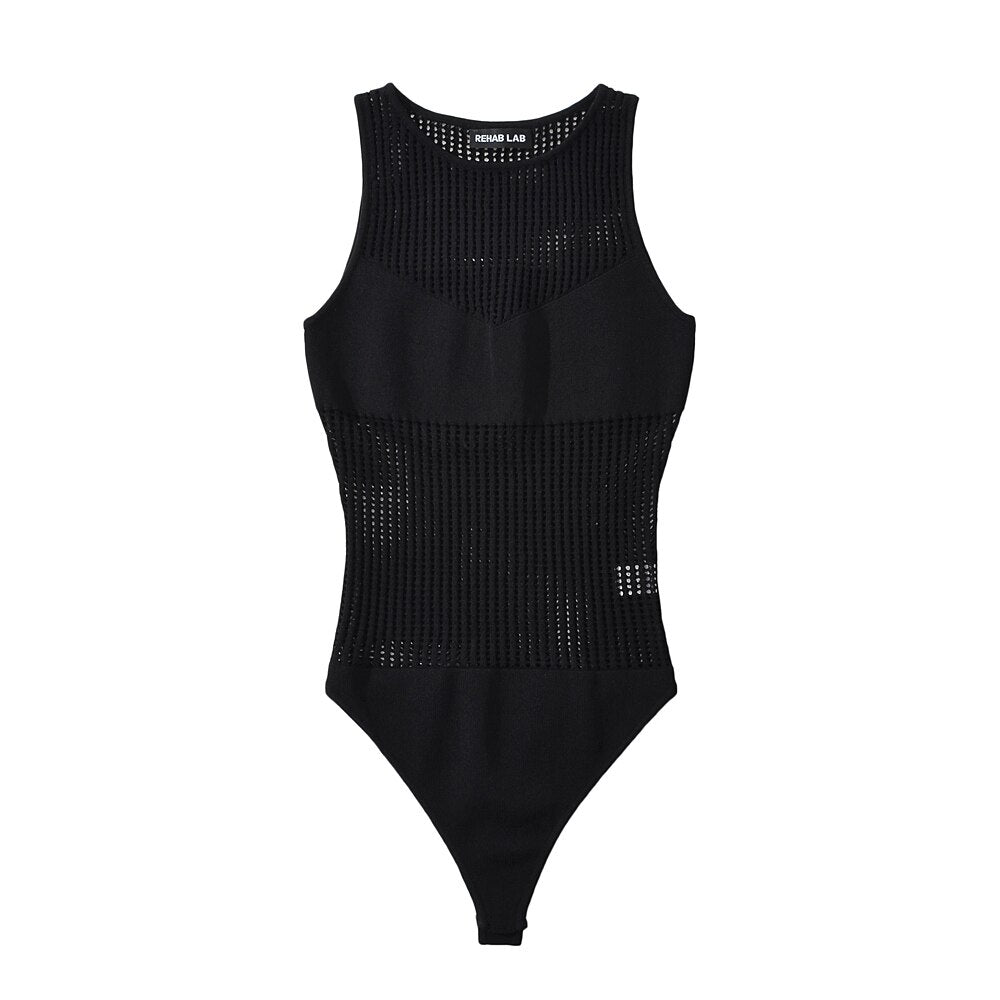 Summer Crochet bodysuit for women Chic Gym Wear black bodysuit One Size