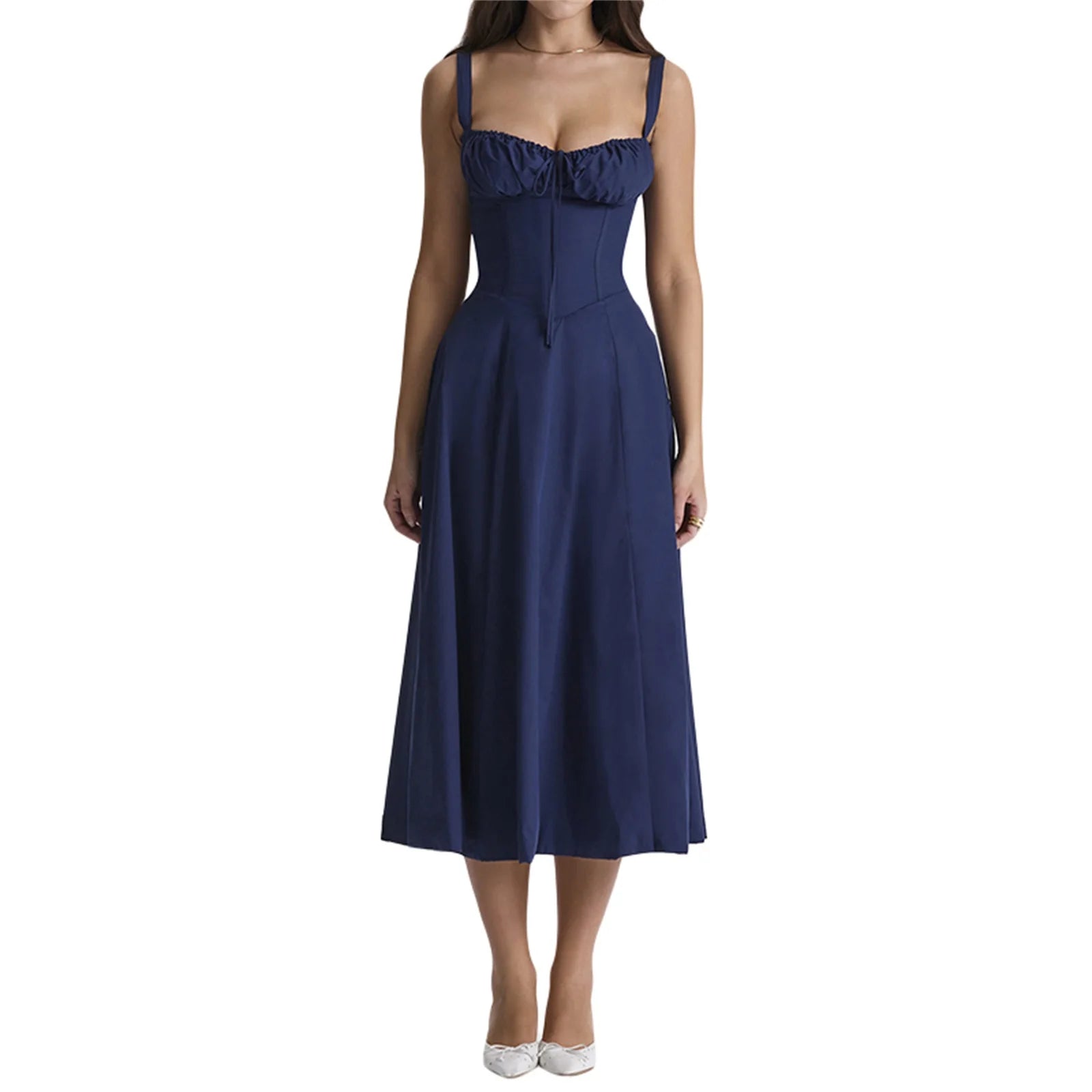 VastiVogue Women's Solid Sleeveless Summer Dress VestiVogue Blue L