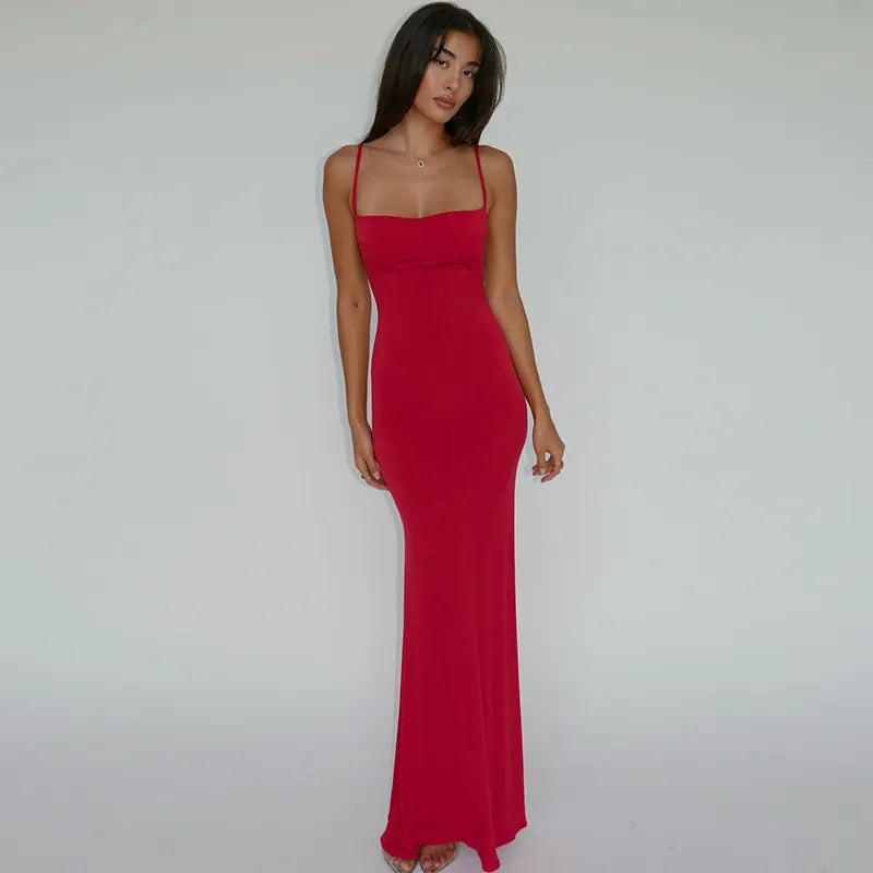 Sexy  red Backless Slip Maxi Dress VestiVogue  