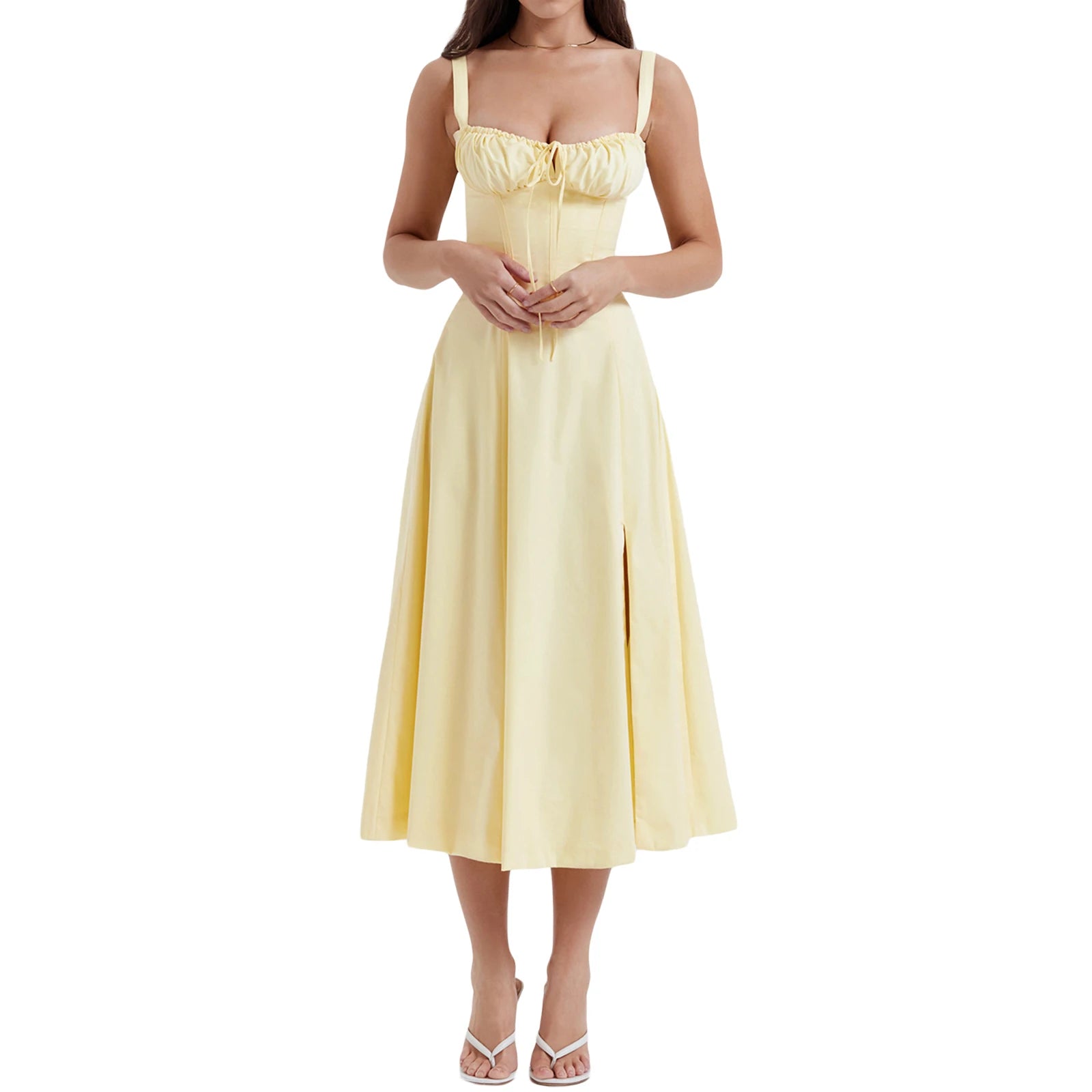 VastiVogue Women's Solid Sleeveless Summer Dress VestiVogue Yellow S