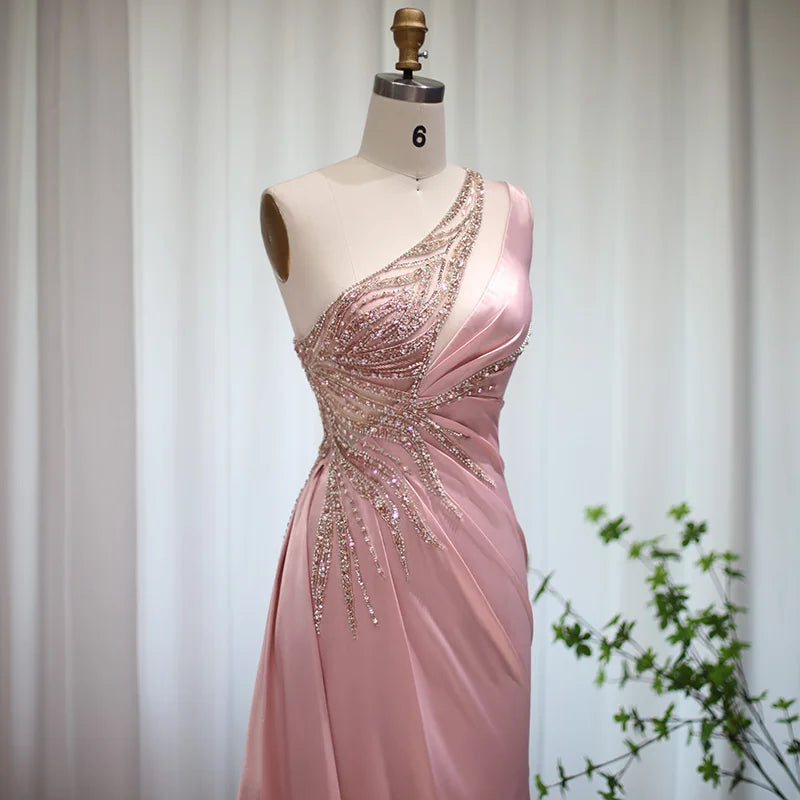 Blush Pink Mermaid One Shoulder prom Evening Dress VestiVogue  