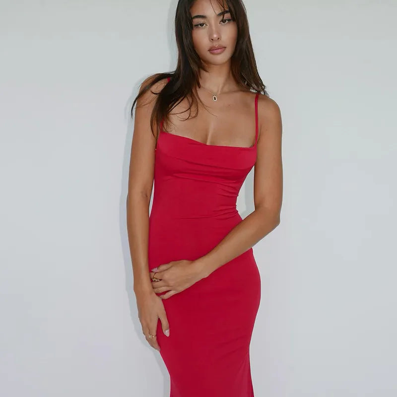 Sexy  red Backless Slip Maxi Dress VestiVogue Red L