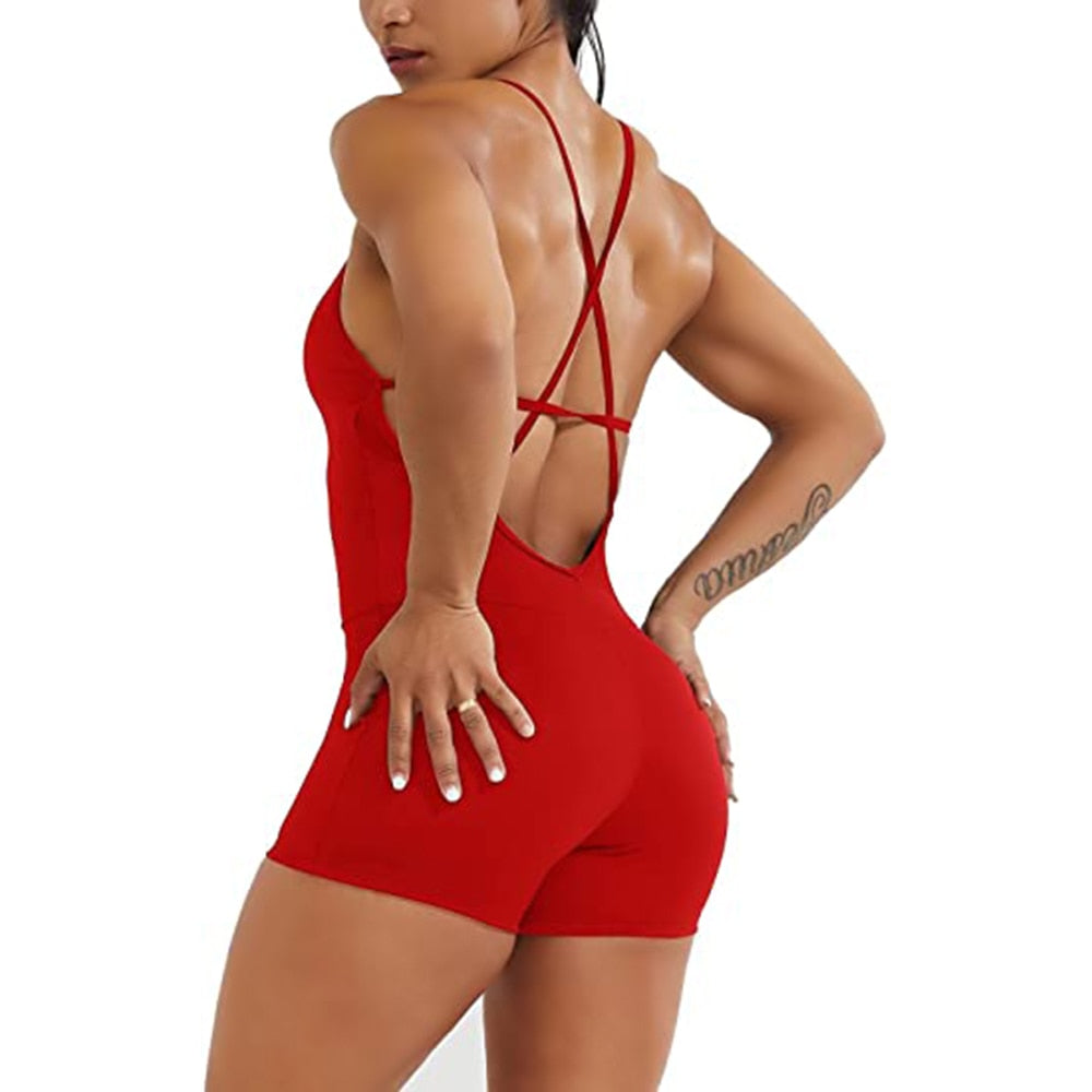 Breezy Short Jumpsuit Chic Gym Wear Red S