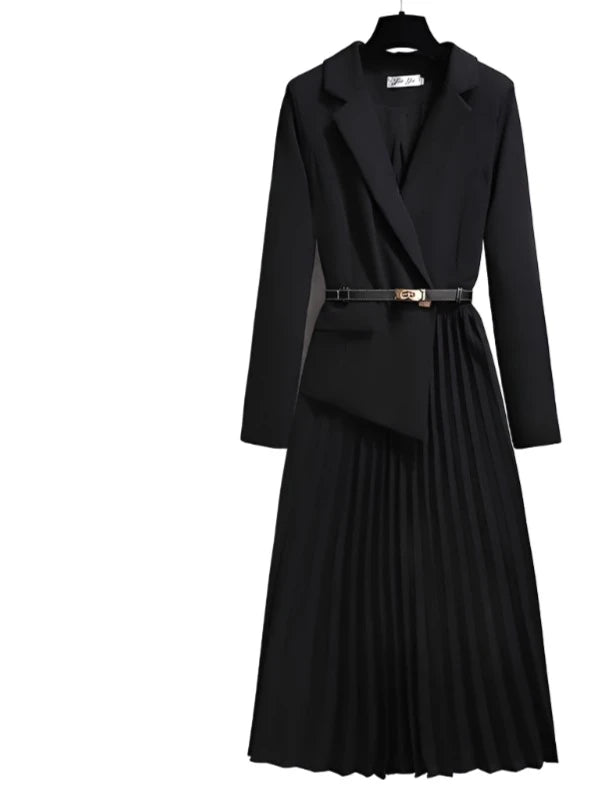 High Waist Pleated Suit Dress VestiVogue black S