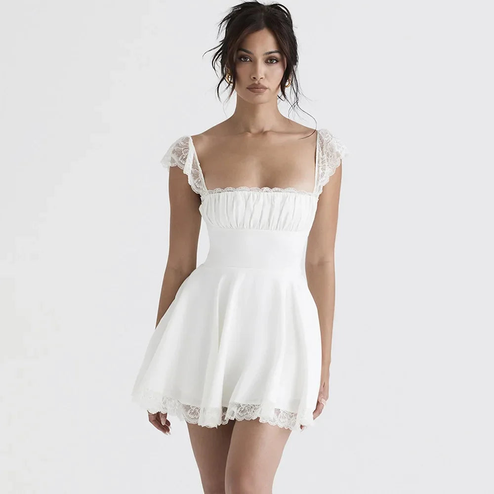 White Lace-Up Summer Dress VestiVogue as photo 2 L (not transparent)