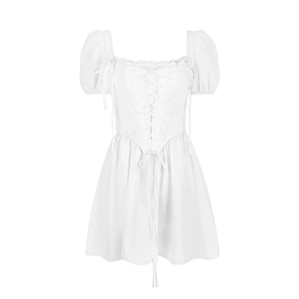 Blue Puff Sleeve Lace-Up Corset Dress VestiVogue corset dress white XS